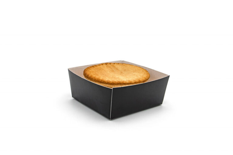 Black 4-inch food tray made from durable plastic, ideal for serving small portions, snacks, or sides in takeaway and catering settings.