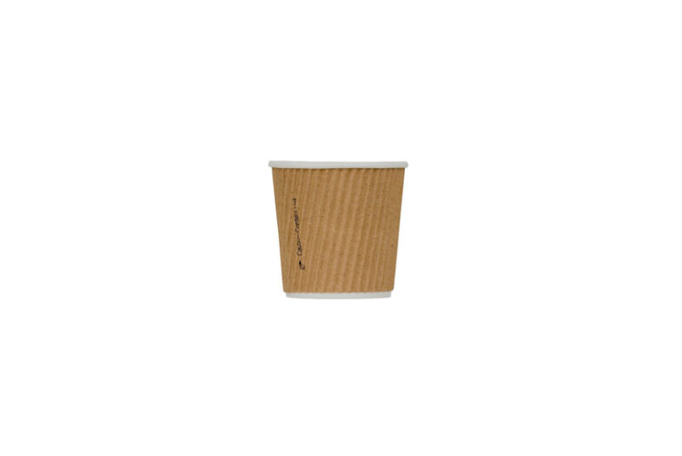 4oz kraft ripple cup with triple-wall insulation, ideal for serving hot espresso or small drinks, offering a natural look and comfortable grip
