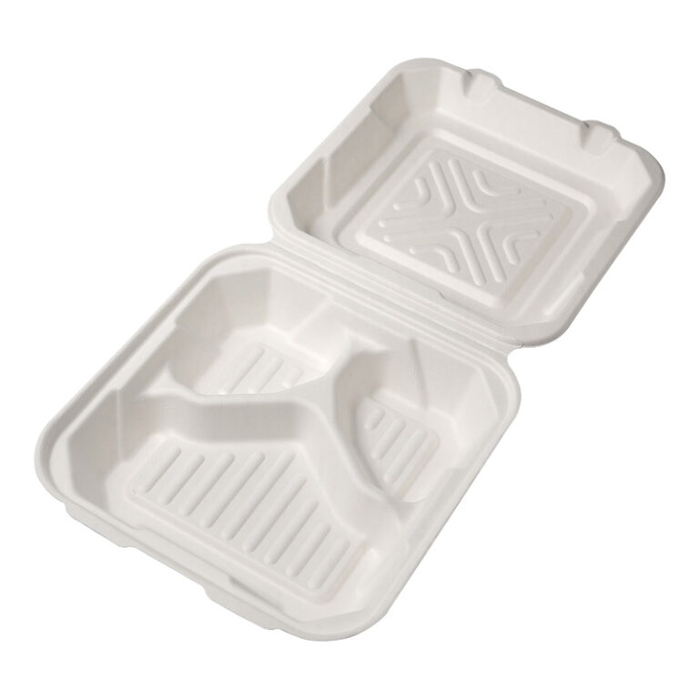 Bio Bagasse 3 Compartment White Meal Box 228x235x75mm (Qty 200)