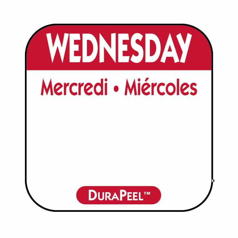 Day of the Week Wednesday labels on a 1-inch roll