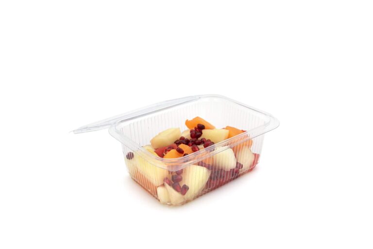 Rectangular hinged salad bowl, 1000cc capacity, clear plastic container – pack of 100