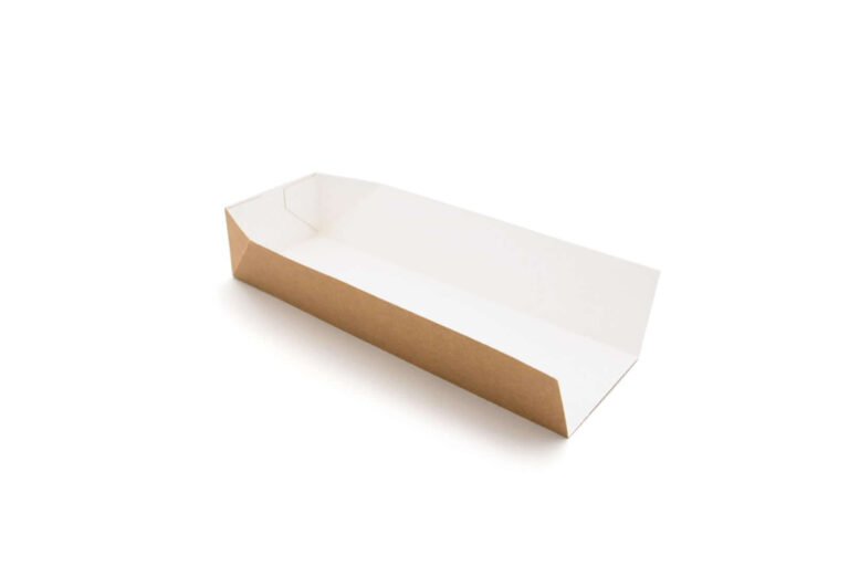 500-pack 9-inch eco-friendly kraft hotdog trays, perfect for serving hotdogs, sausages, and fast food at events and food stalls.