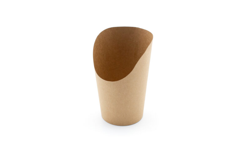 Stack of 12oz kraft compostable chip cups, pack of 500 eco-friendly disposable containers