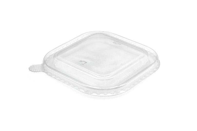 Clear domed lid designed to fit 500–1000ml square salad bowls for takeaway food packaging