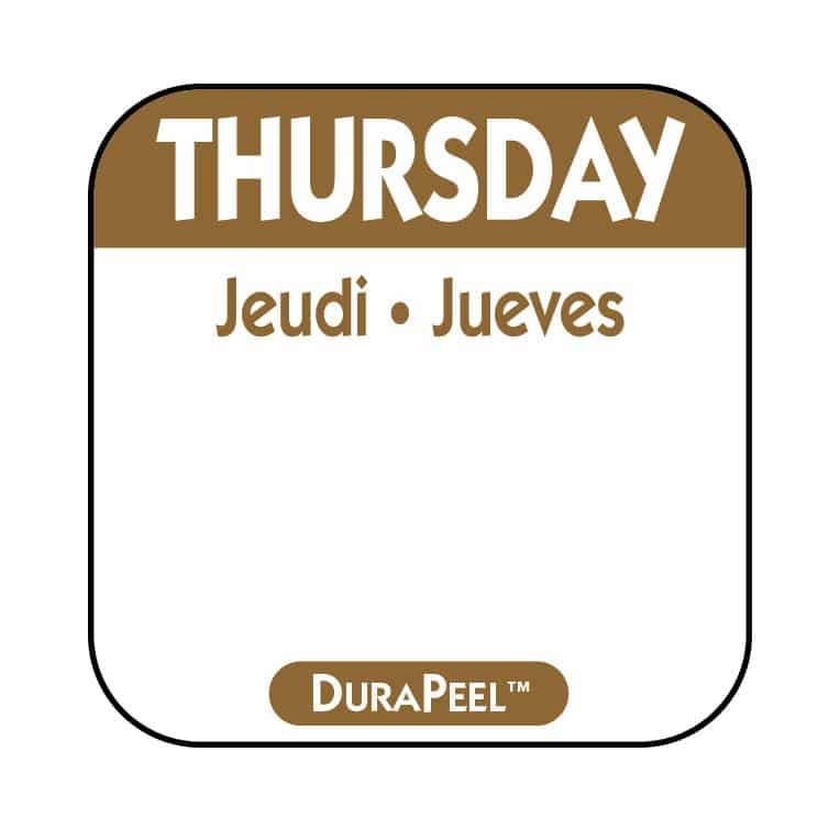 Day of the Week Thursday labels on a 1-inch roll