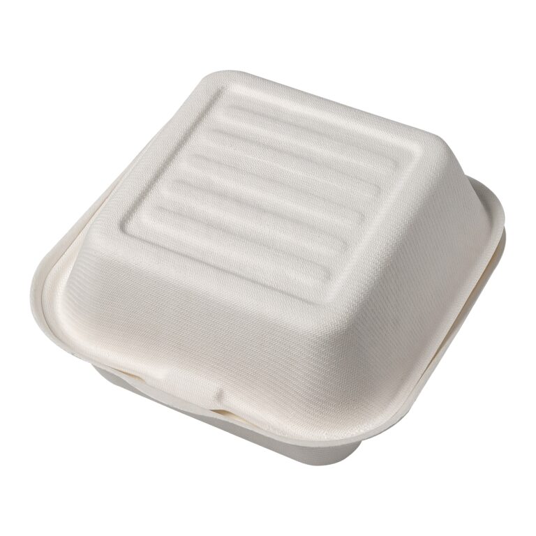 Compostable 6x6 inch bagasse burger box for takeaway food
