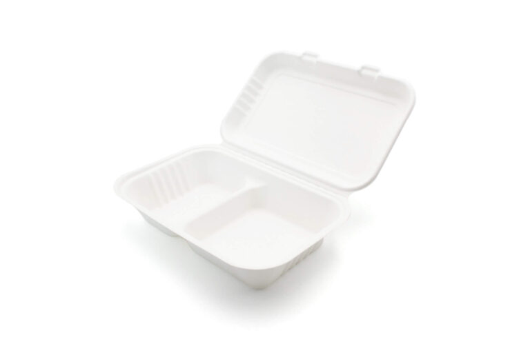 Bio bagasse 2 compartment white meal box 9.8x6 inch, compostable takeaway container, pack of 200
