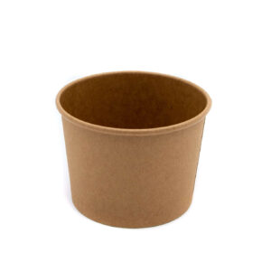12oz heavy-duty brown kraft combi pot for serving hot and cold takeaway foods, including soups, salads, noodles, and desserts.