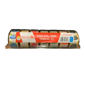 Complete set of 1-inch day-of-the-week labels on rolls, colour-coded for food rotation, stock control, and kitchen organisation.