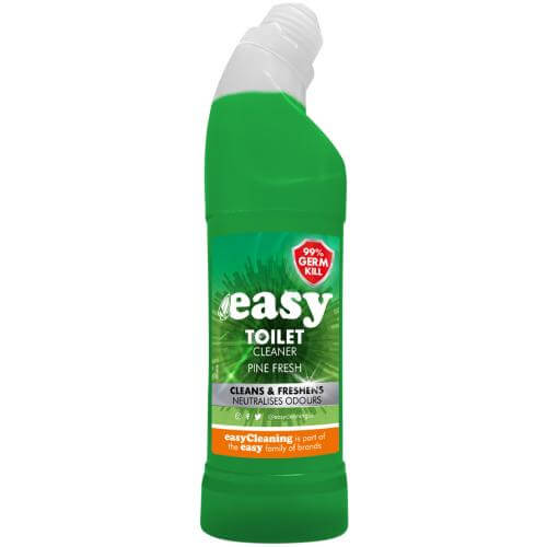 Easy Pine Toilet Cleaner 750ml bottle with angled neck design, suitable for removing limescale, stains, and odours while leaving a fresh pine fragrance.