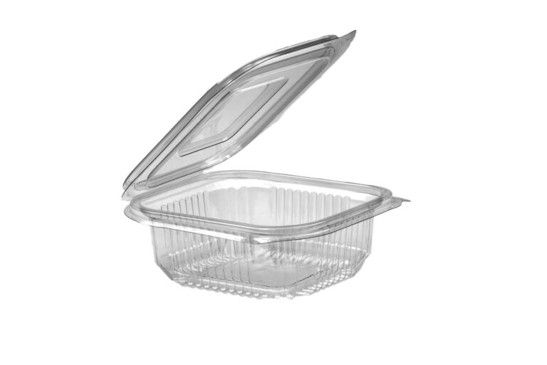 Square clear 250cc salad container with transparent design, ideal for serving salads, fruit, snacks, and other cold food-to-go items.