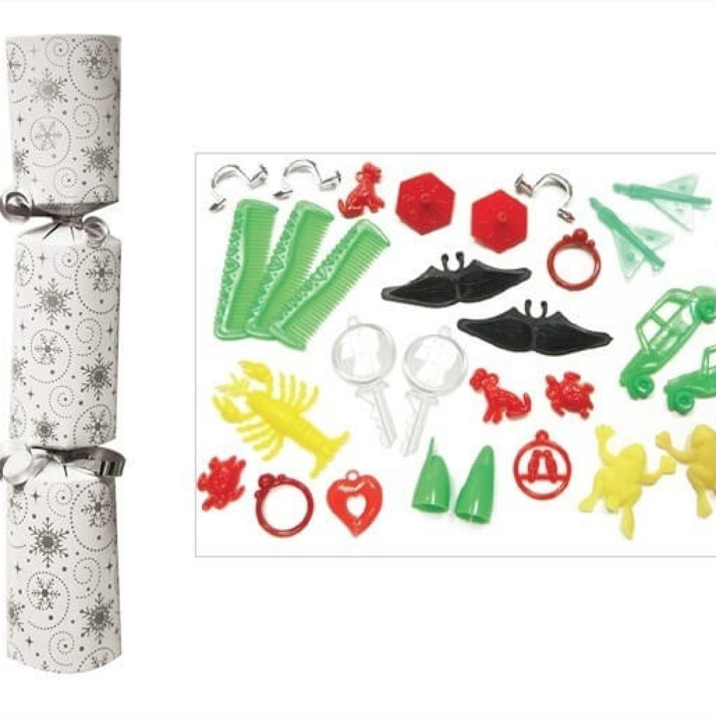 50 silver and white snowflake printed Christmas Crackers