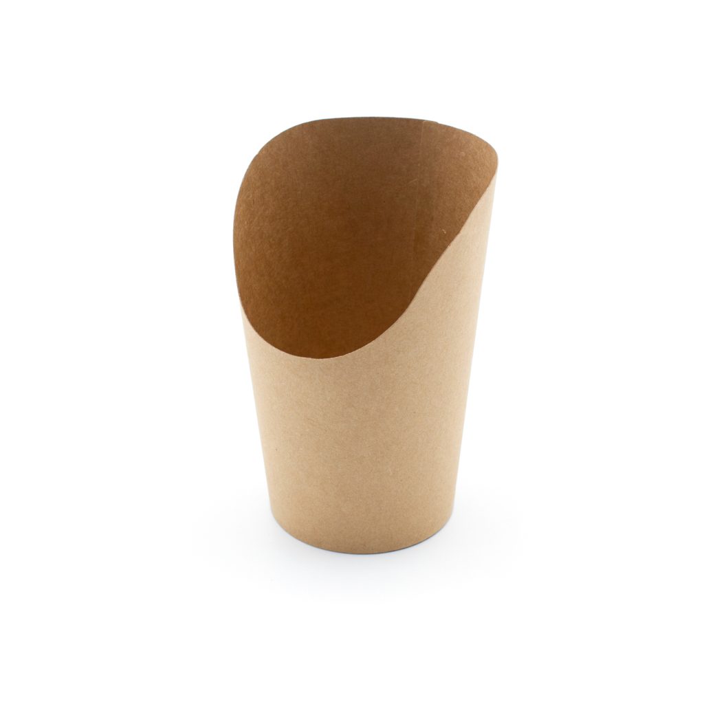 Stack of 12oz kraft compostable chip cups, pack of 500 eco-friendly disposable containers