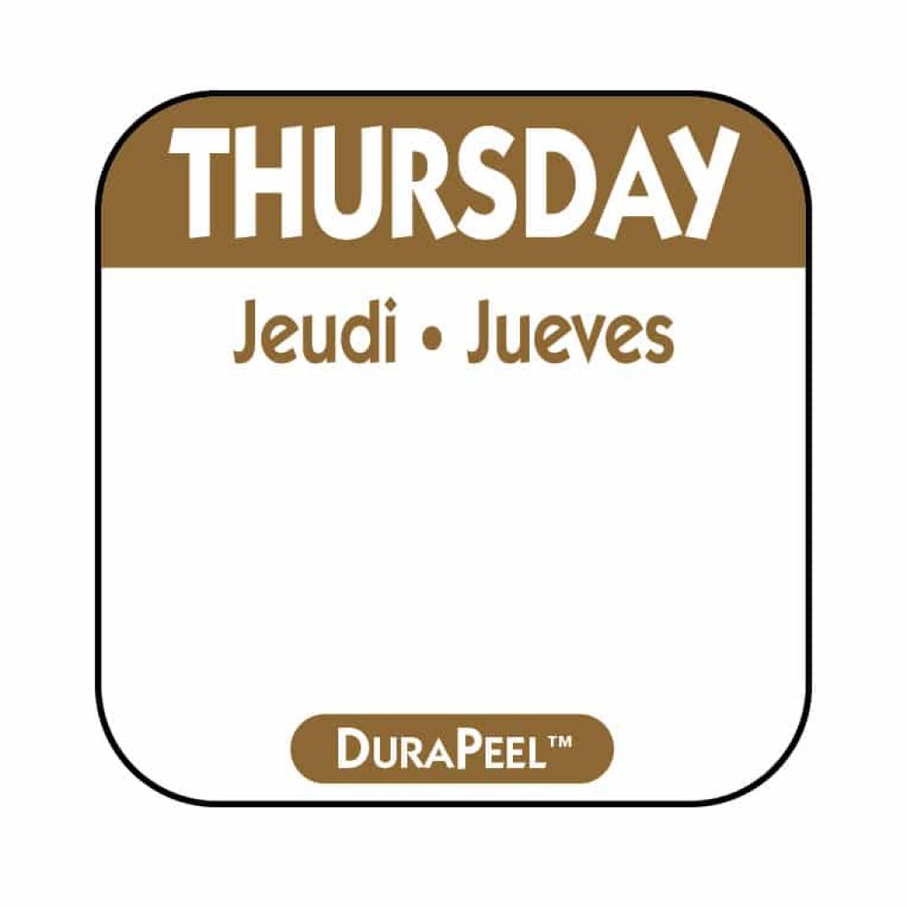 Day of the Week Thursday labels on a 1-inch roll