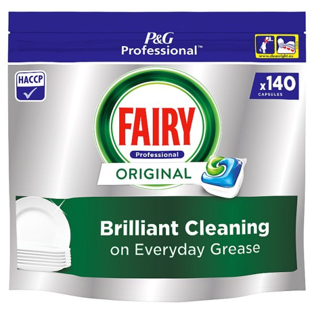 Fairy Professional dishwash tablets box containing 140 powerful cleaning tablets