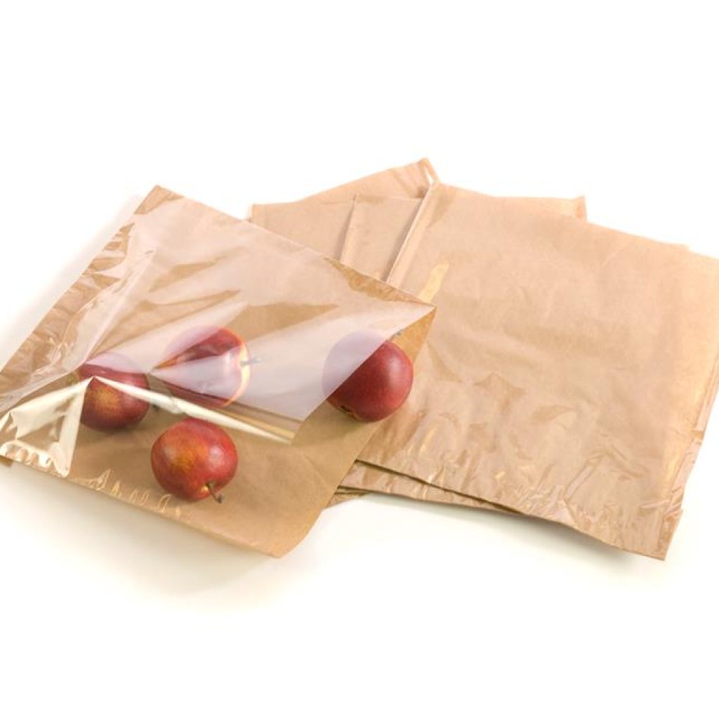 Brown film front bags 8.5x8.5 inch with clear window, pack of 1000 for food display and packaging