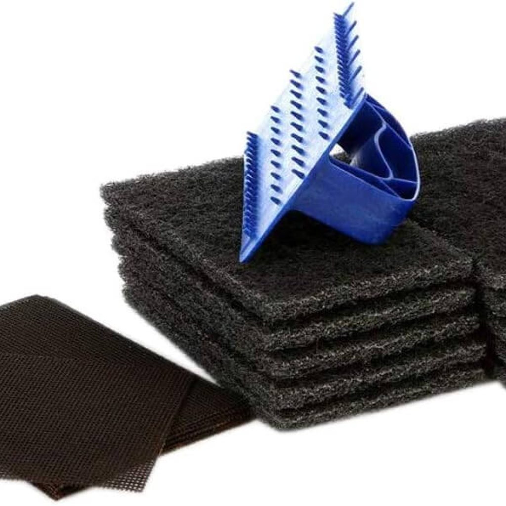 Griddle scourer holder with 10 cleaning pads and 10 protective screens, single set