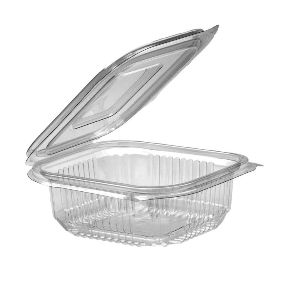 Square clear 250cc salad container with transparent design, ideal for serving salads, fruit, snacks, and other cold food-to-go items.