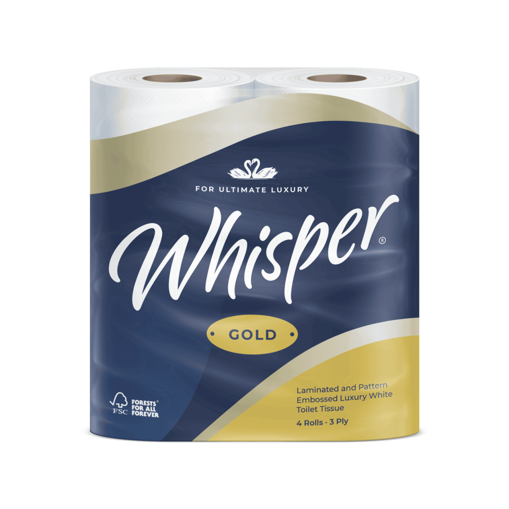 40 rolls of 3 ply whisper gold toilet rolls