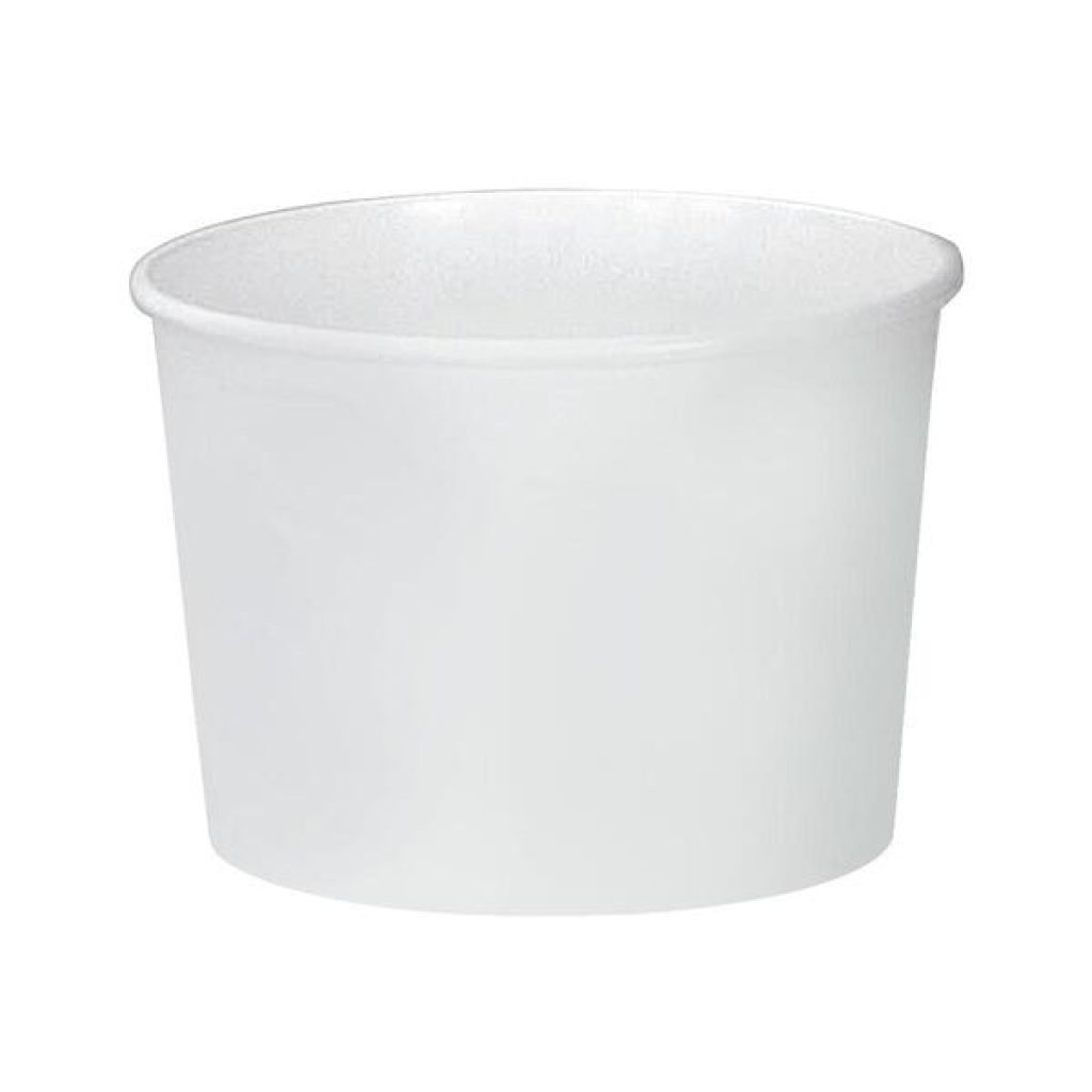 White 16oz round disposable food container with secure lid, bulk pack of 500