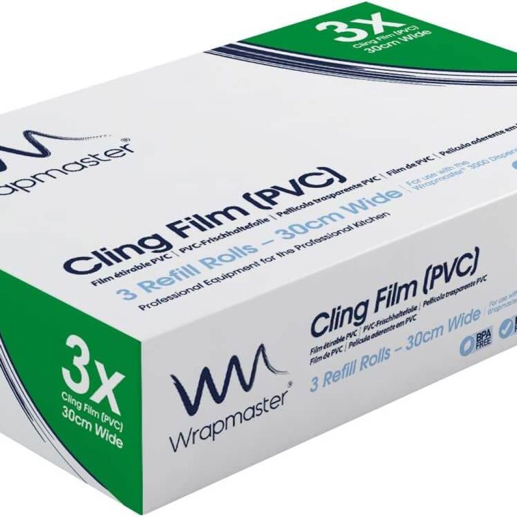 Wrap Master 3000 clingfilm 12 inch 30cm x 50m, strong food wrap, pack of 3 rolls
